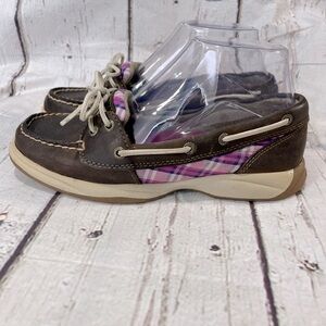 SPERRY Top Sider Angelfish 4 Eye Boat Shoes Brown/Pink Plaid-6M